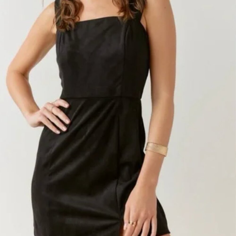 Elegant Faux Suede Black Mini Dress